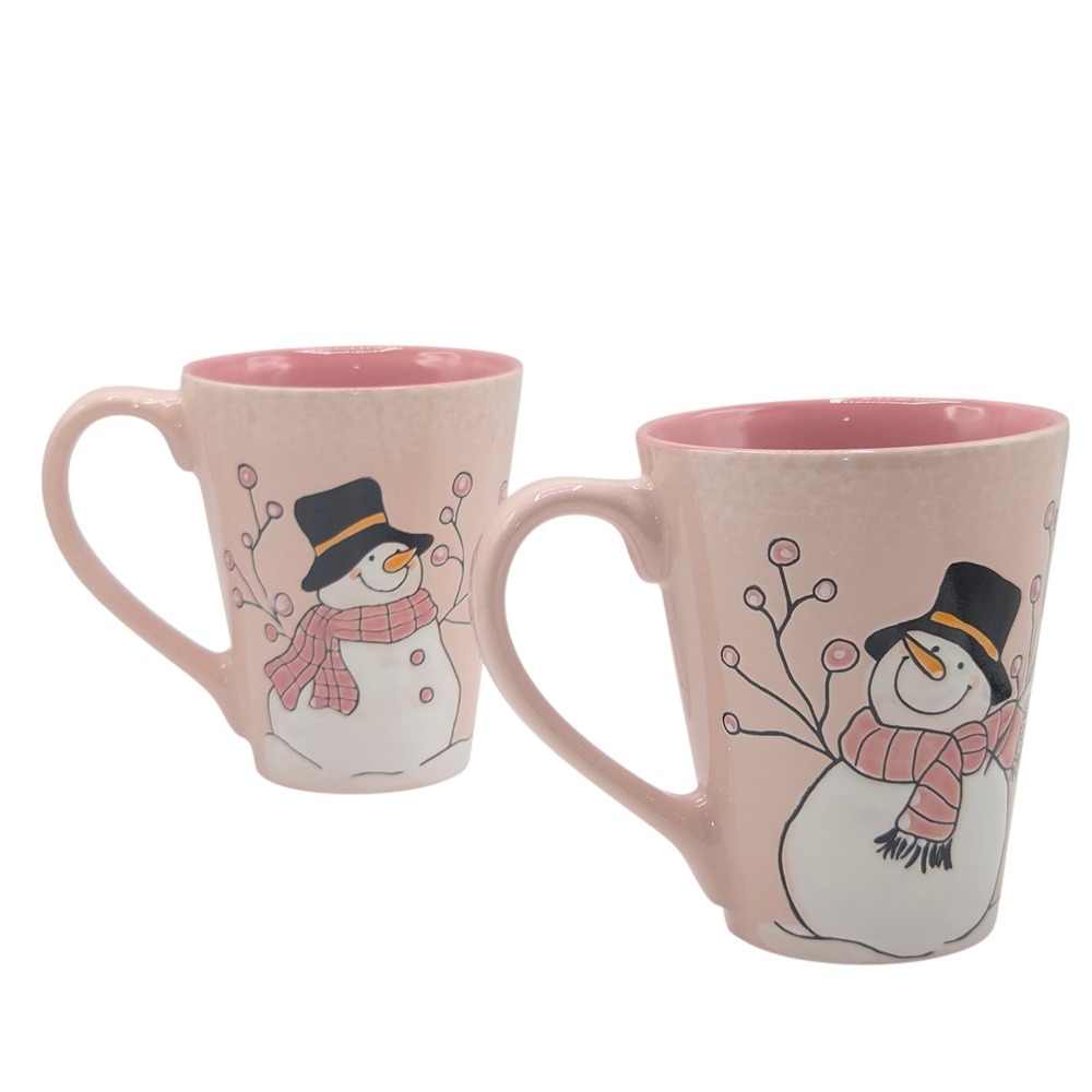 Spectrum Designz Embossed Winter Snowman Coffee Mug‎ 16oz  Hand Painted Set Of 2